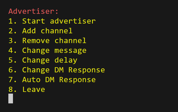 Discord Auto Advertiser - Menu for all the advertising options and logic
